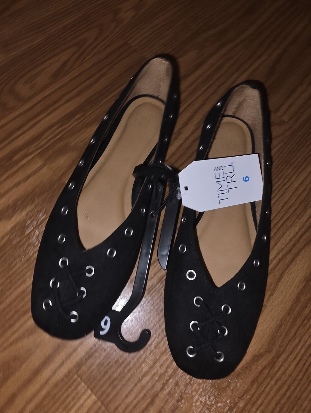 Time and Tru Black Lace-Up Eyelet Ballet Flats